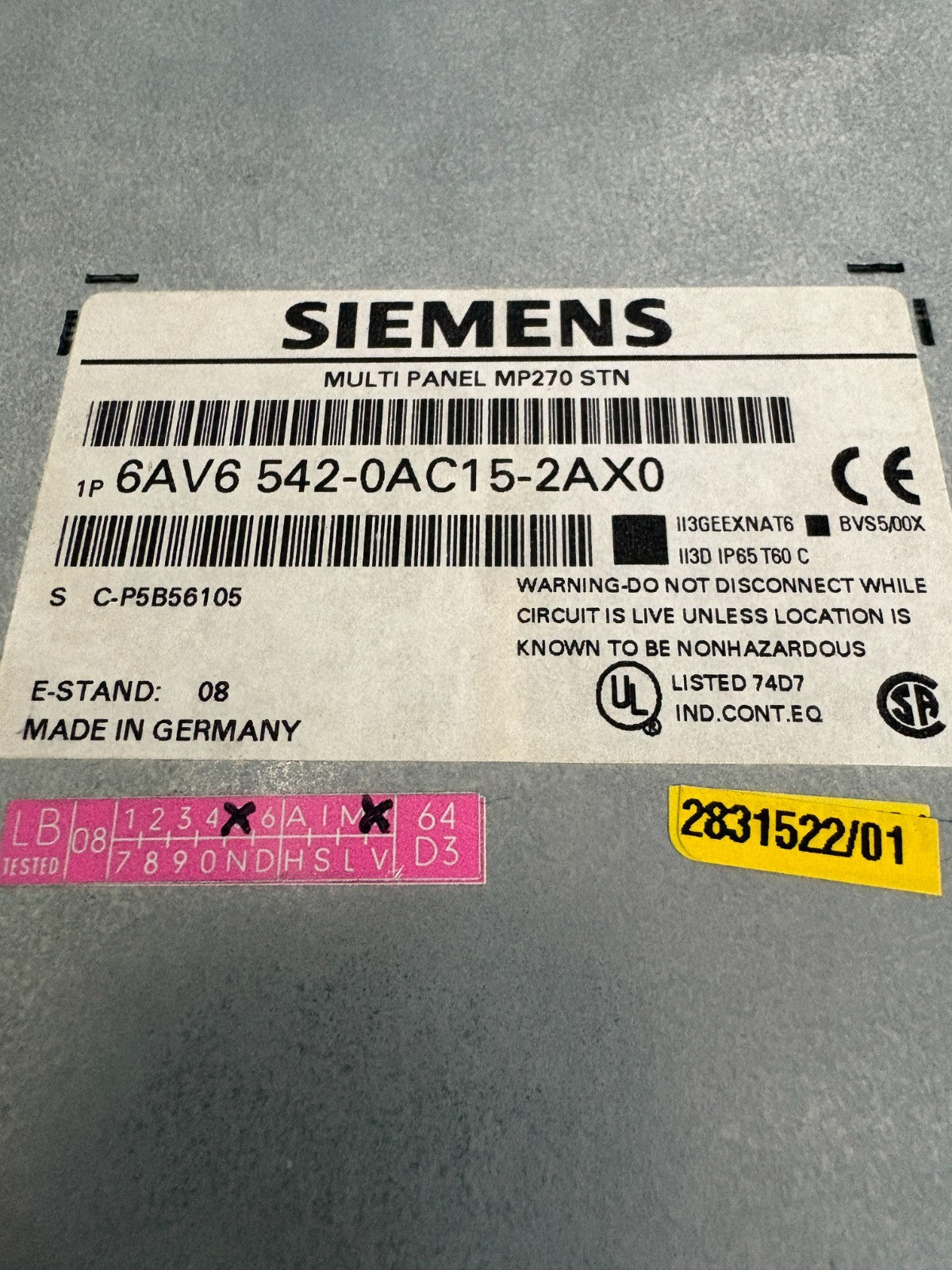 SIEMENS SIMATIC MP270 MULTI PANEL 6AV6 542-0AC15-2AX0