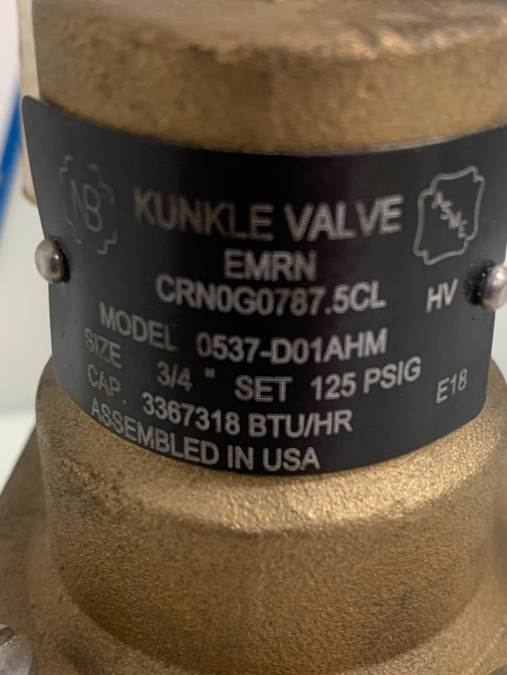 KUNKLE VALVE 3/4" 125 PSI #0537-D01AHM
