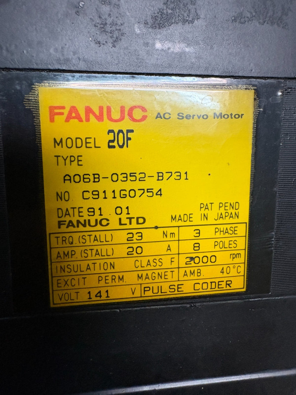 FANUC 20F AC SERVO MOTOR A06B-0352-B7311