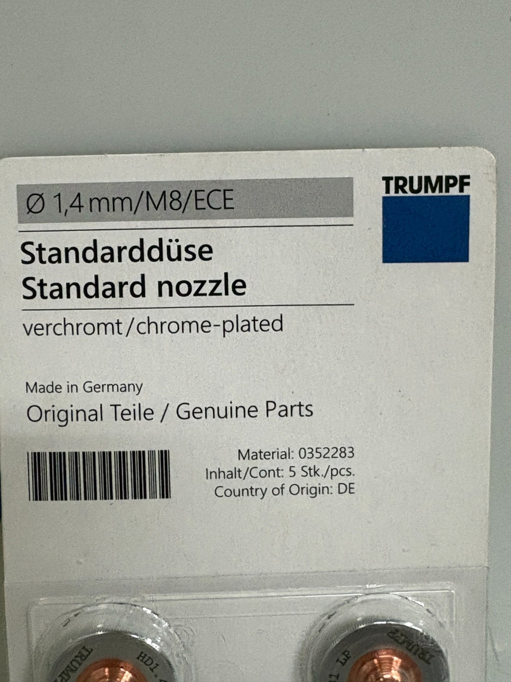 TRUMPF LASER NOZZLE 1.4 MM CARD OF 5