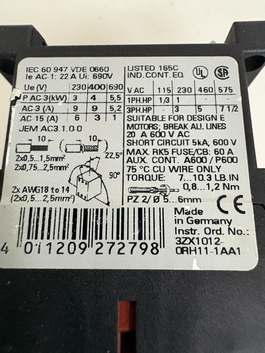 SIEMENS CONTACTOR 3RT1016-1KB42 G/000223-EO