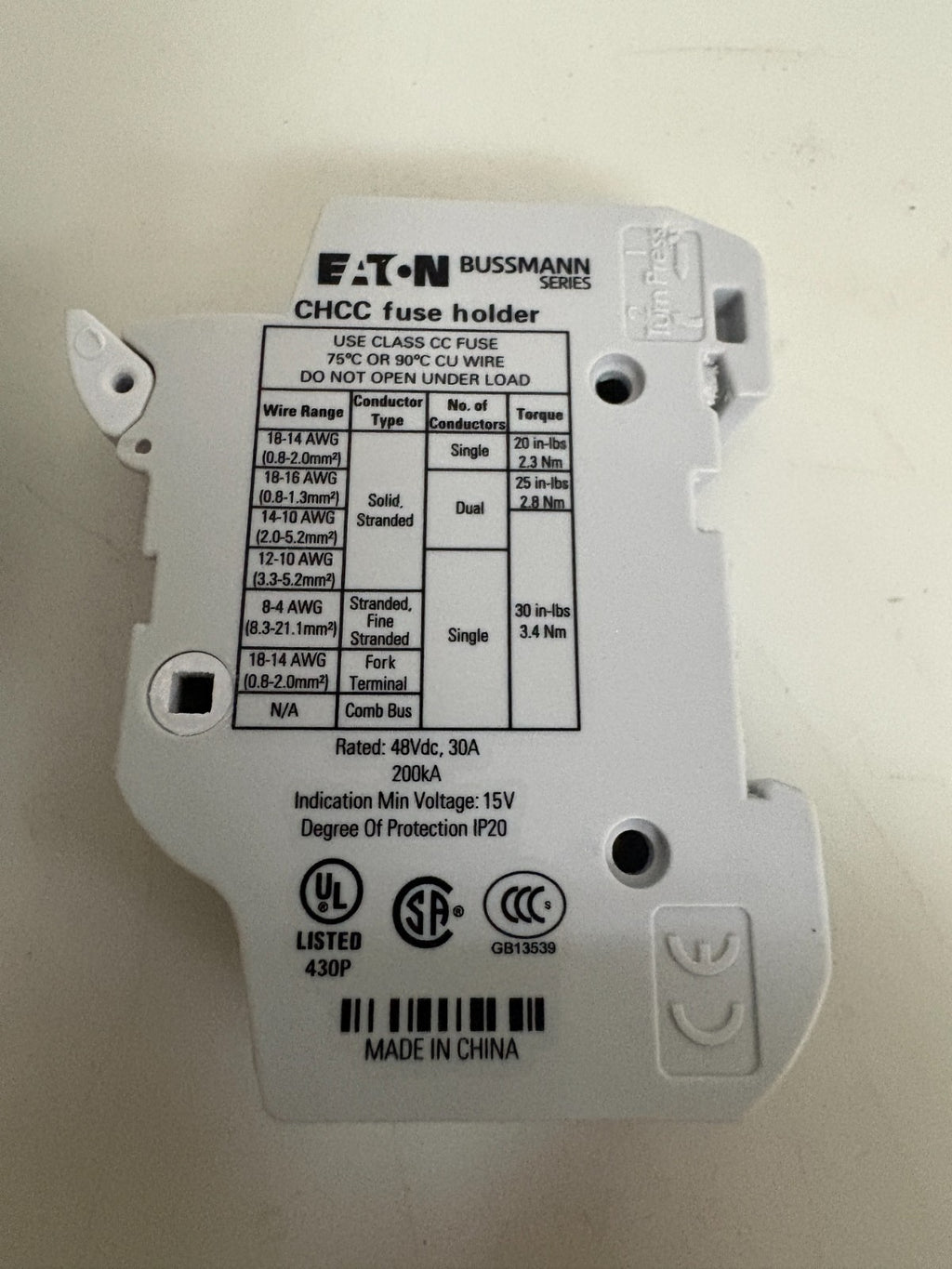 LOT OF 3 EATON BUSSMAN FUSEHOLDER CHCC2