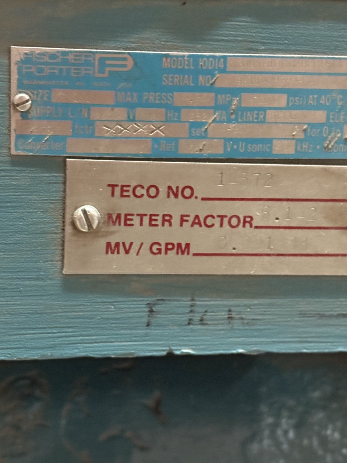 FISHER & PORTER TEFLON MAGNETIC FLOWMETER FLOW TUBE 10D142