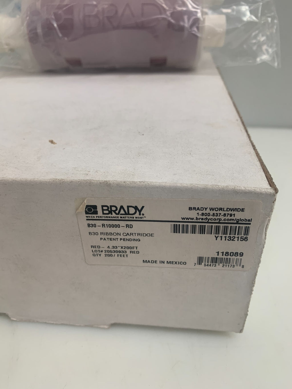 Brady B30-R10000-RD Label Printer Ribbon Cartridge, 4.33" x 200 ft, Red1