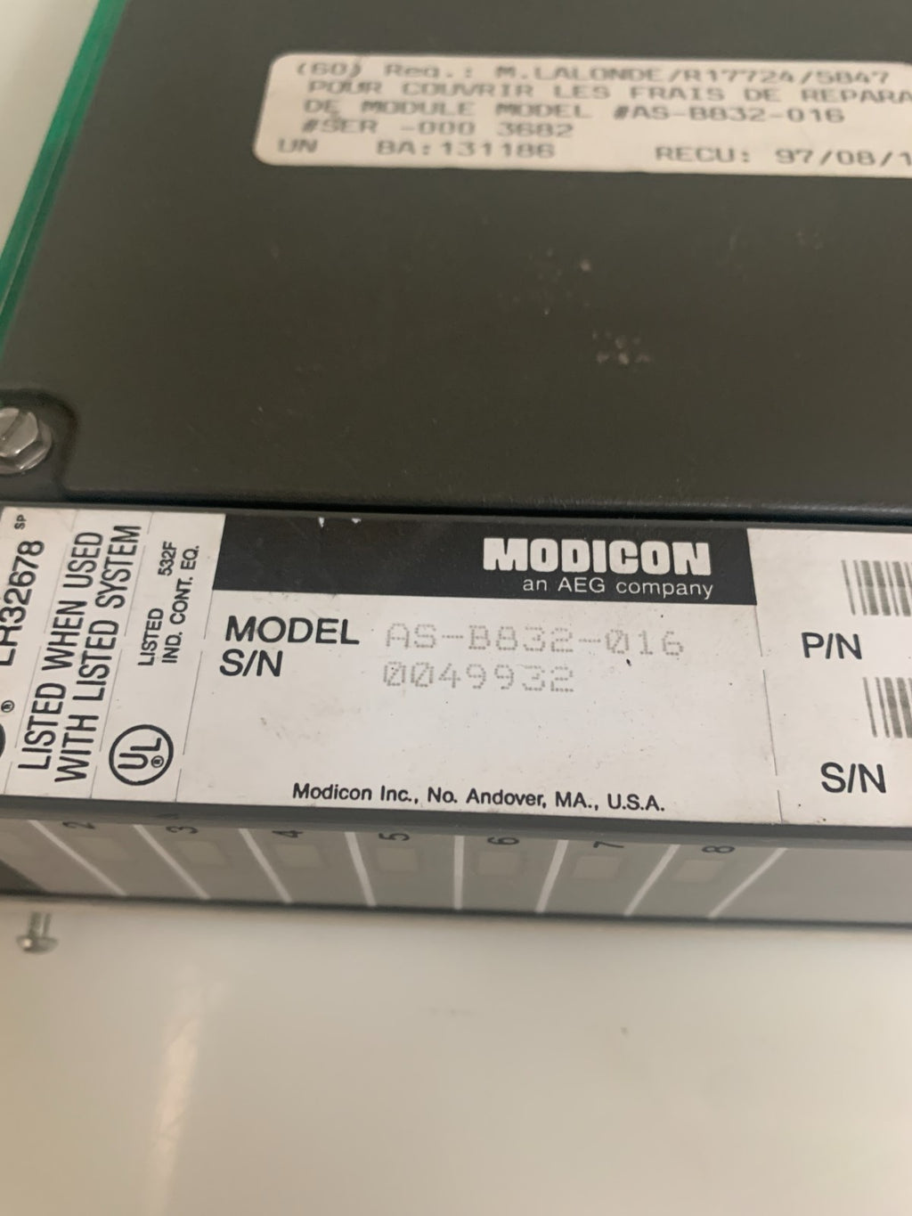 MODICON 16PT 24VDC OUTPUT MODULE AS-B832-0162
