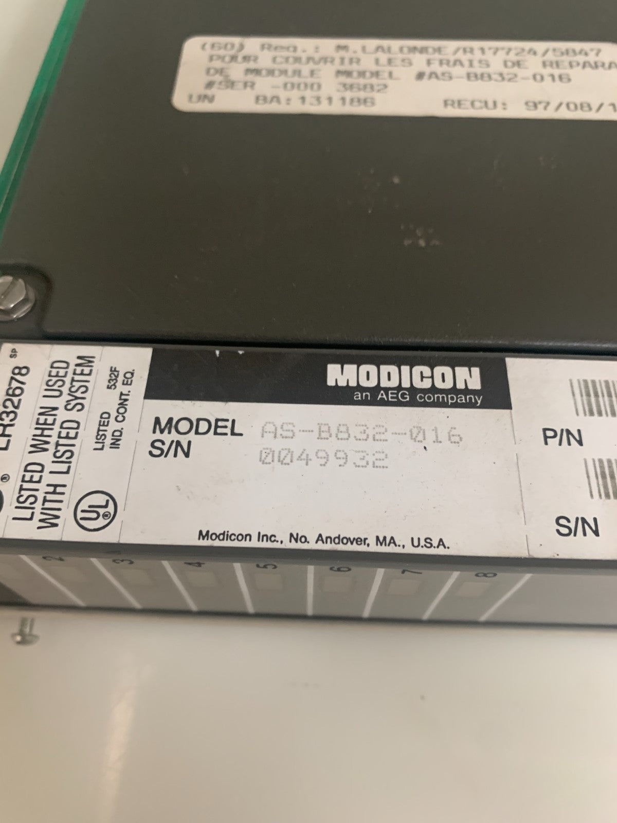 MODICON 16PT 24VDC OUTPUT MODULE AS-B832-0162