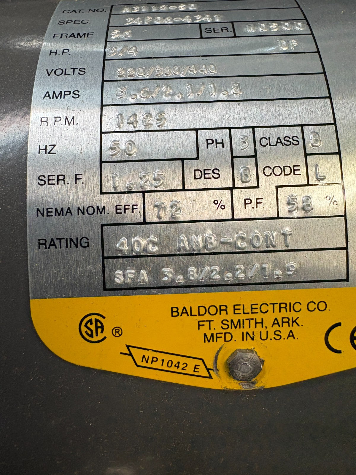 BALDOR 3/4HP INDUSTRIAL MOTOR #M3112-50 SPEC 34F06-43412