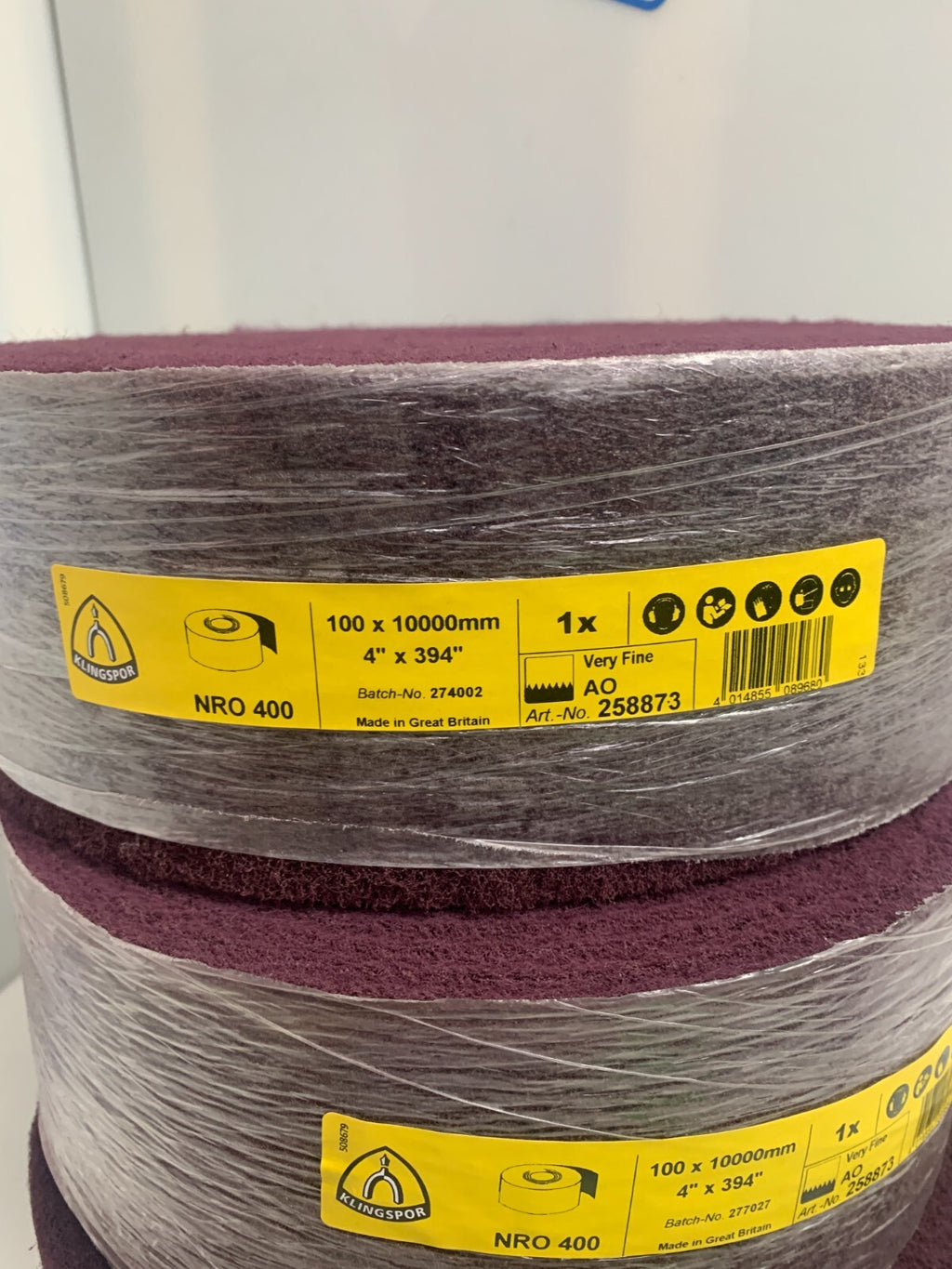 Lot of 3 Klingspor NRO 400 4"x394" Maroon Very Fine Pad Roll 258873