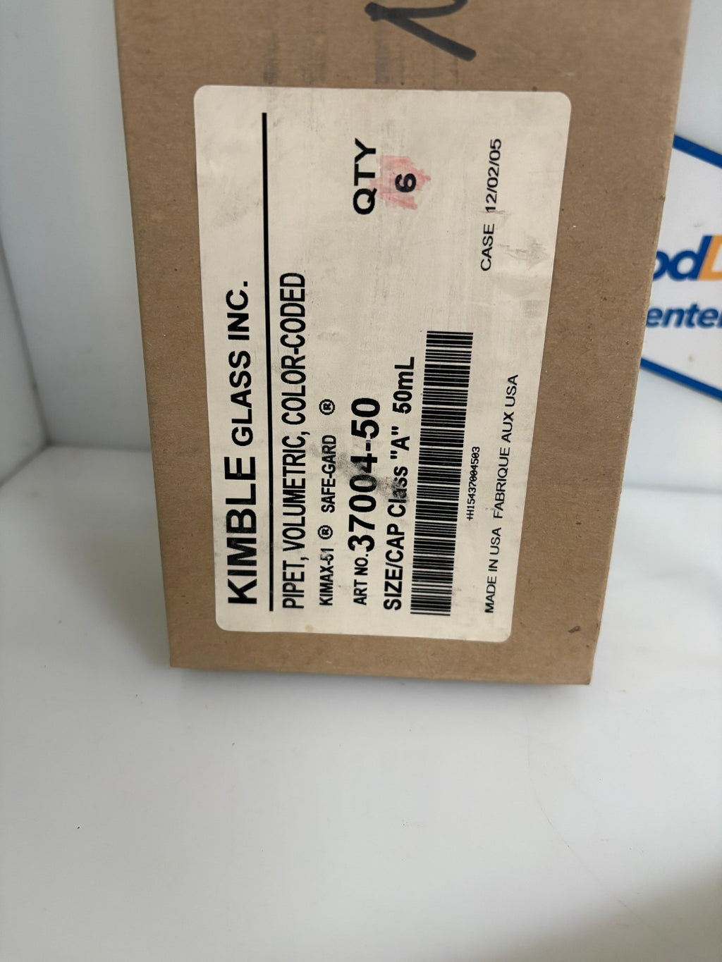 KIMBLE GLASS 50ML VOLUMETRIC COLOR CODED PIPET 37004-50 BOX OF 6
