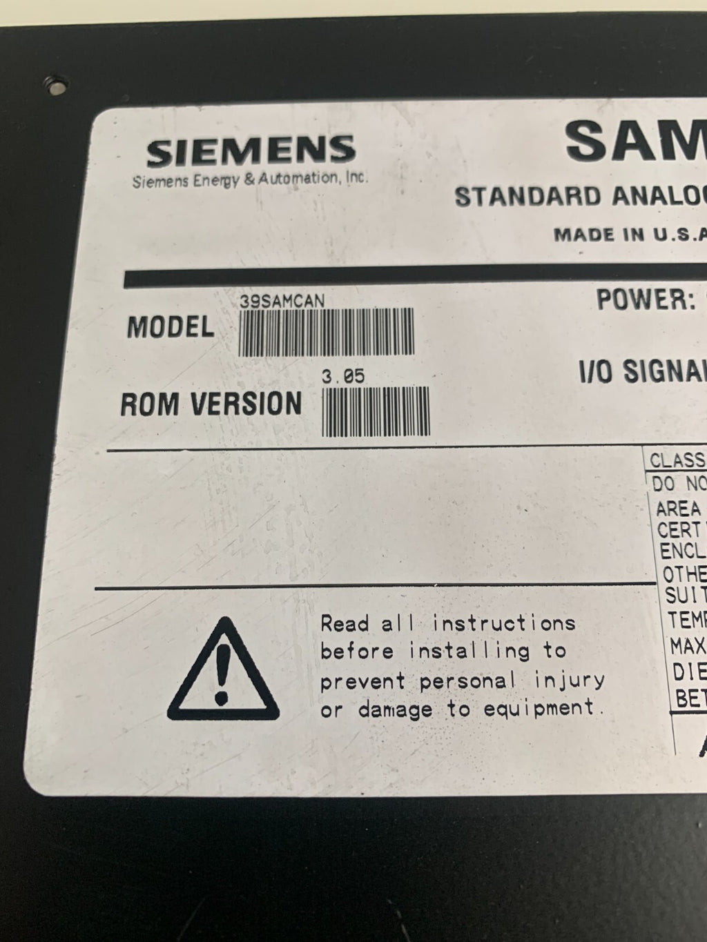 SIEMENS MOORE SAM APACS + ANALOG MODULE 39 SAMCAN 16133-71R/13