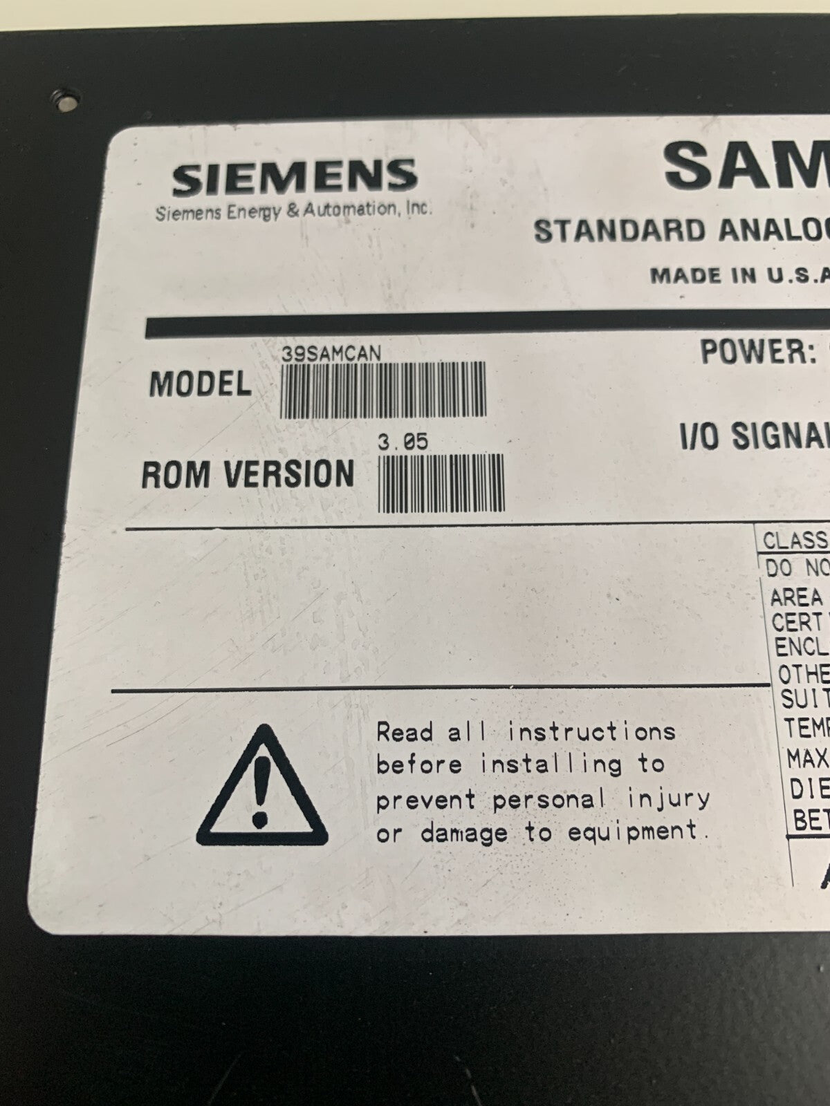 SIEMENS MOORE SAM APACS + ANALOG MODULE 39 SAMCAN 16133-71R/13
