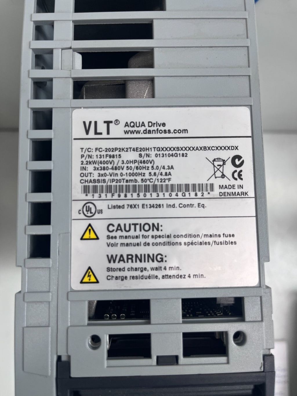 DANFOSS 131F9815  VLT AQUA Drive  Frequency Converter  FC-202P2K2T4E20H1TG