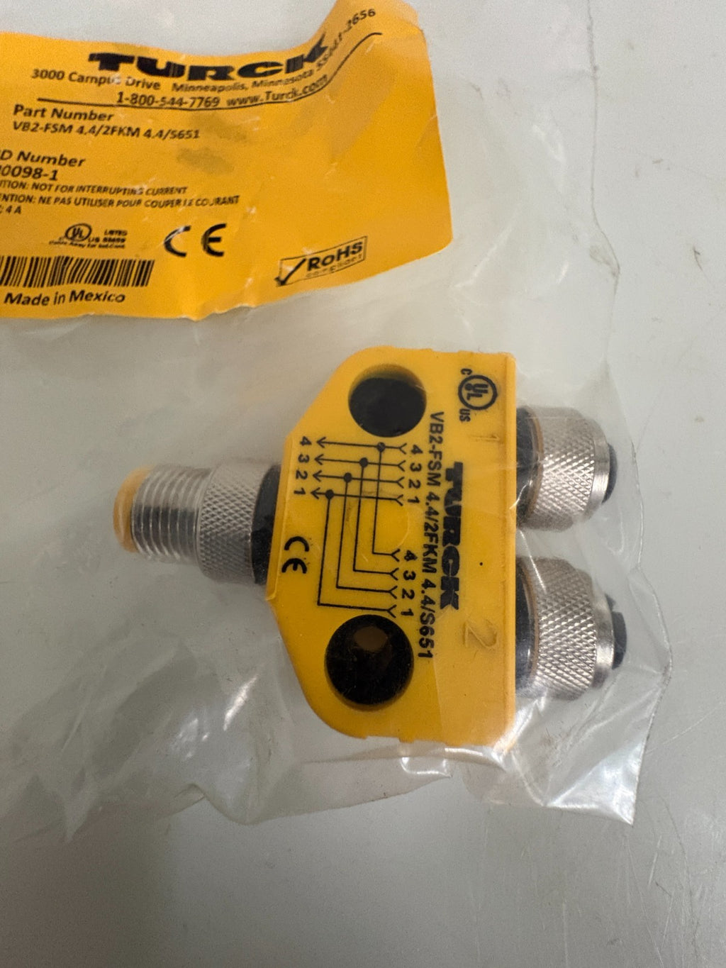 TURCK SPLITTER CONNECTOR VB2-FSM 4.4/ 2FKM4.4/S651