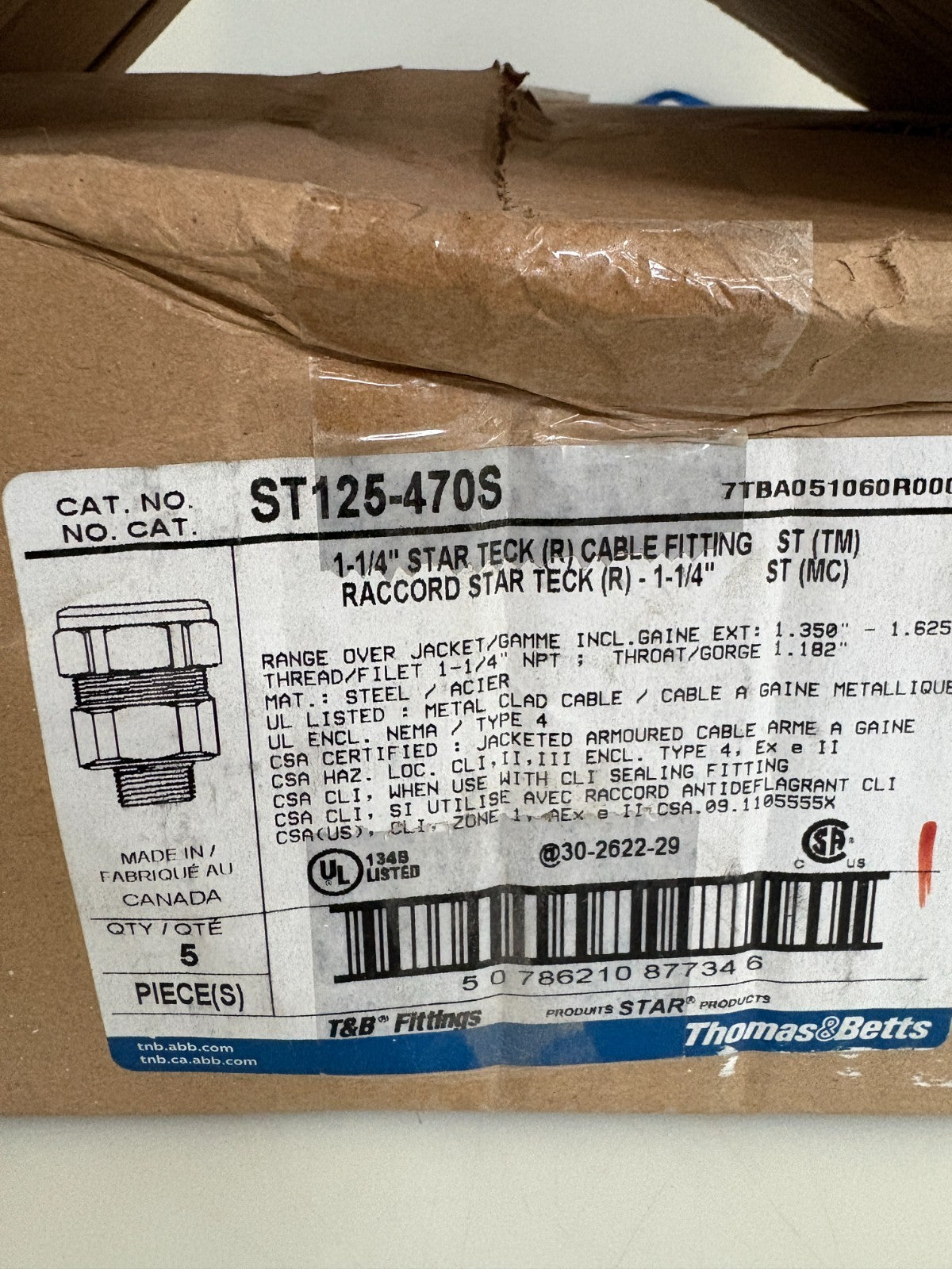 ABB THOMAS & BETTS 1 1/4 STAR TECK CABLE FITTING ST125-470S 5 PER BOX3