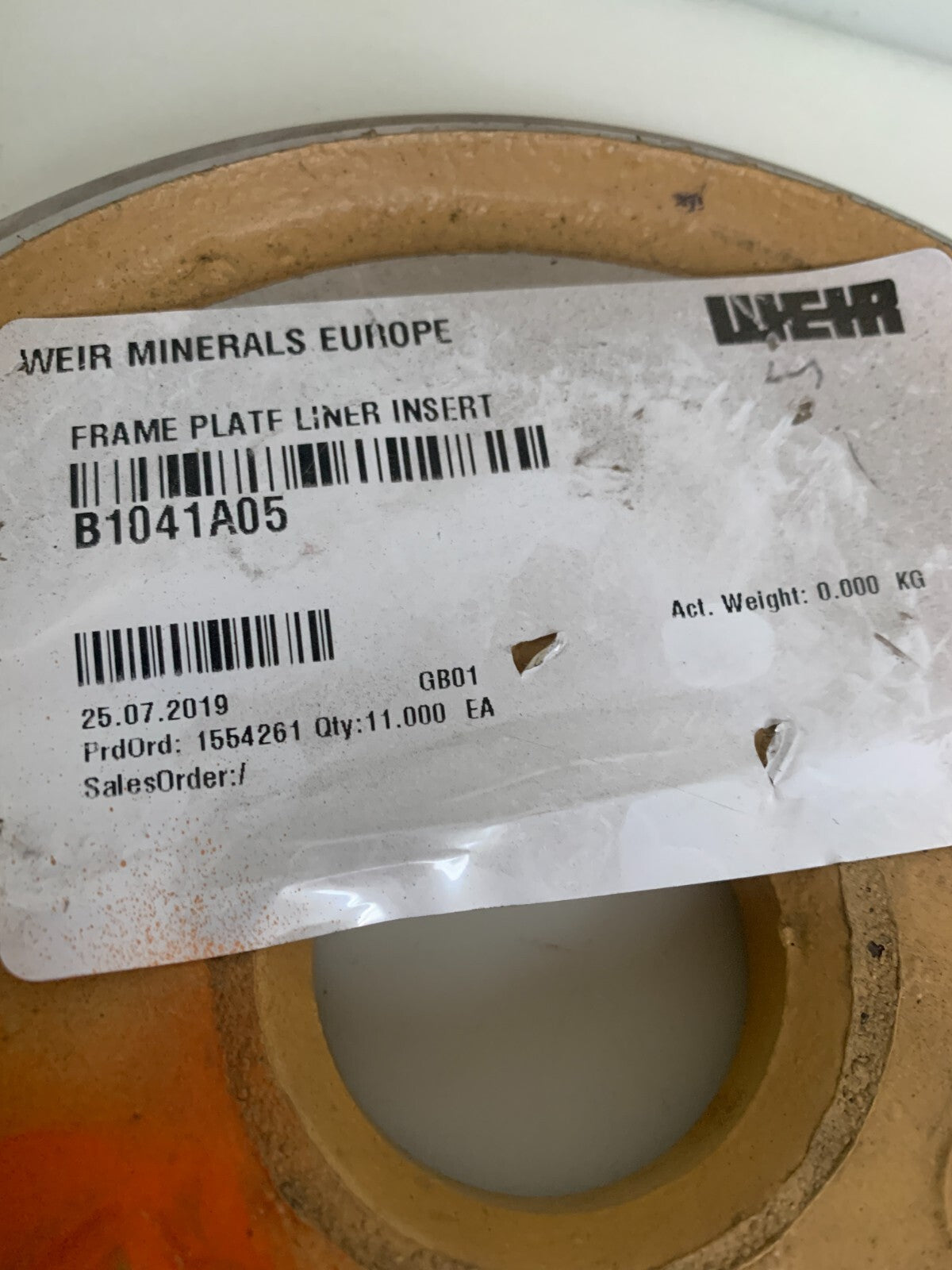 WEIR FRAME PLATE LINER INSERT FOR WARMAN SLURRY PUMP B1041A05