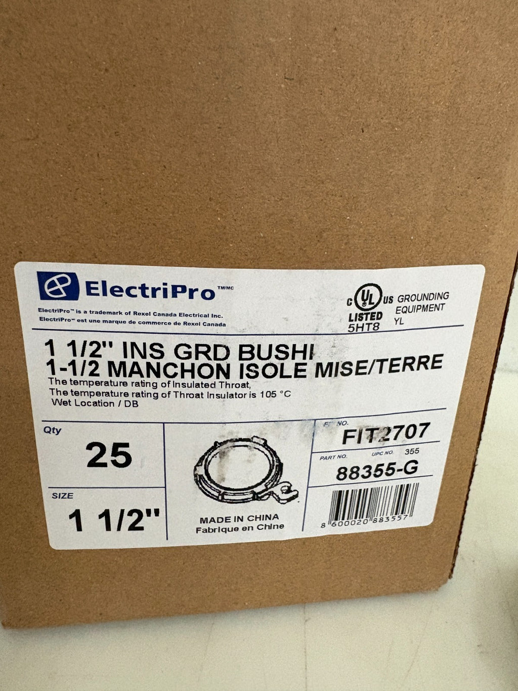 ELECTRIPRO 1 1/2" INSULATED GROUND BUSHING BOX OF 253