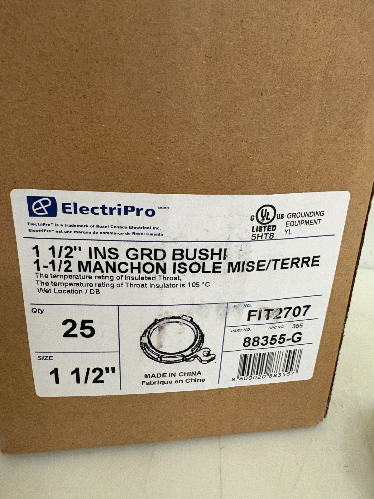 ELECTRIPRO 1 1/2" INSULATED GROUND BUSHING BOX OF 253