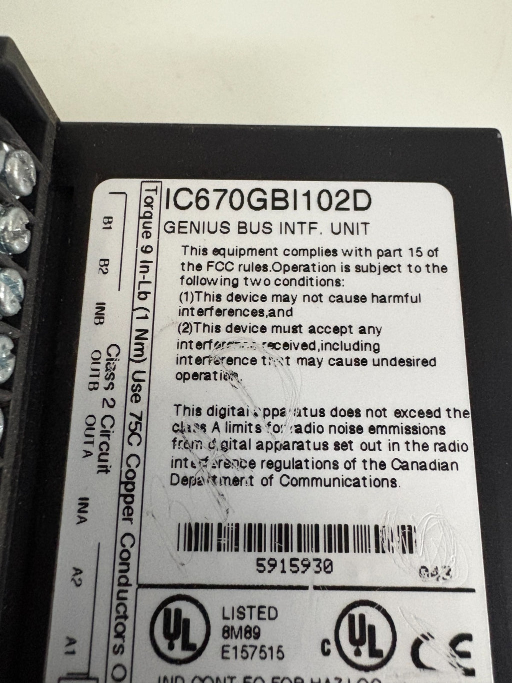 GE FANUC FIELD CONTROL GENIUS BUS INTERFACE UNIT IC670GBI102D2