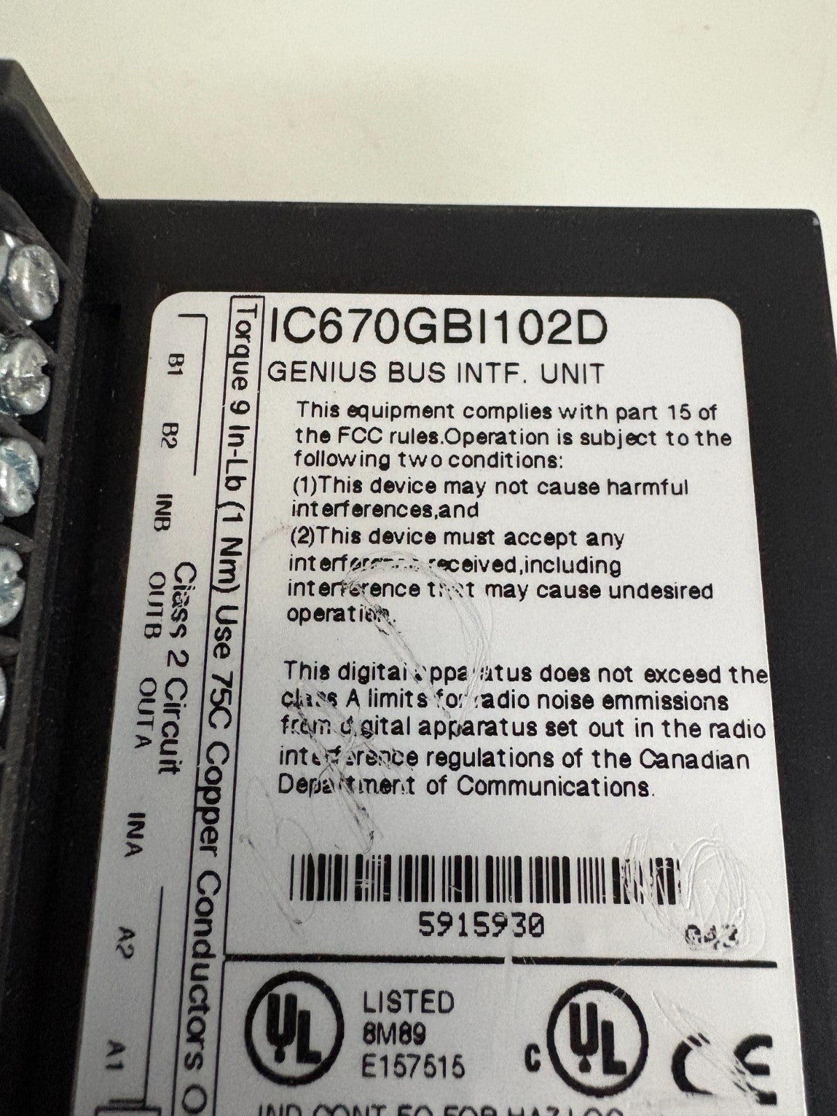 GE FANUC FIELD CONTROL GENIUS BUS INTERFACE UNIT IC670GBI102D2