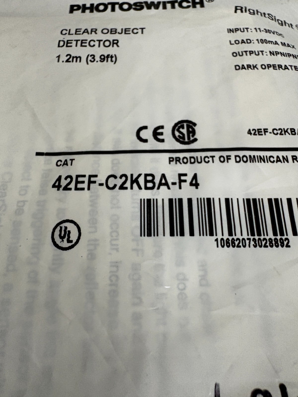 ALLEN BRADLEY RIGHTSIGHT PHOTOSWITCH 42EF-C2KBA-FA C