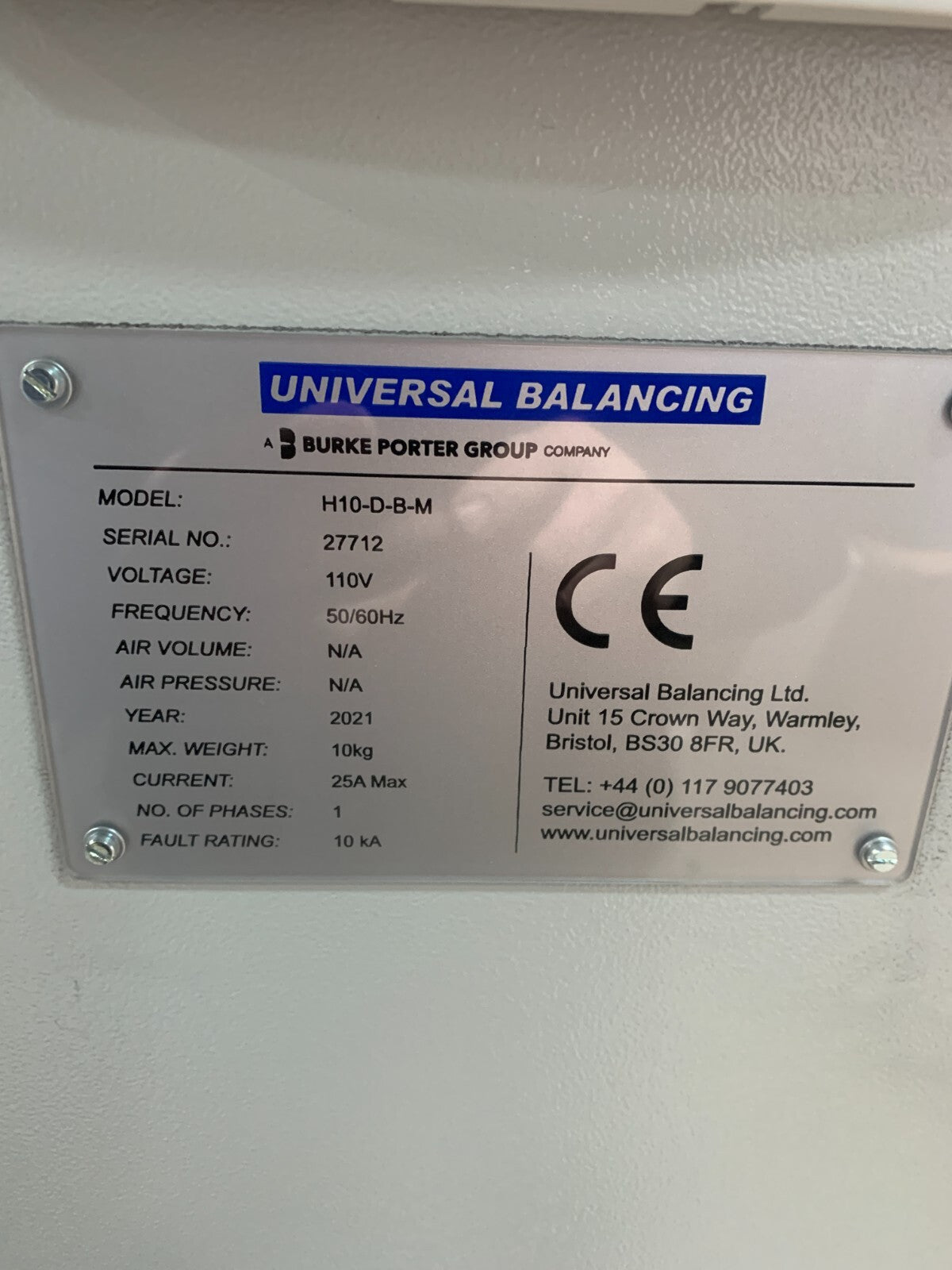 UNIVERSAL BALANCING 2021 BURKE PORTER HORIZONTAL BALANCER w/ Controller H10D-B-M