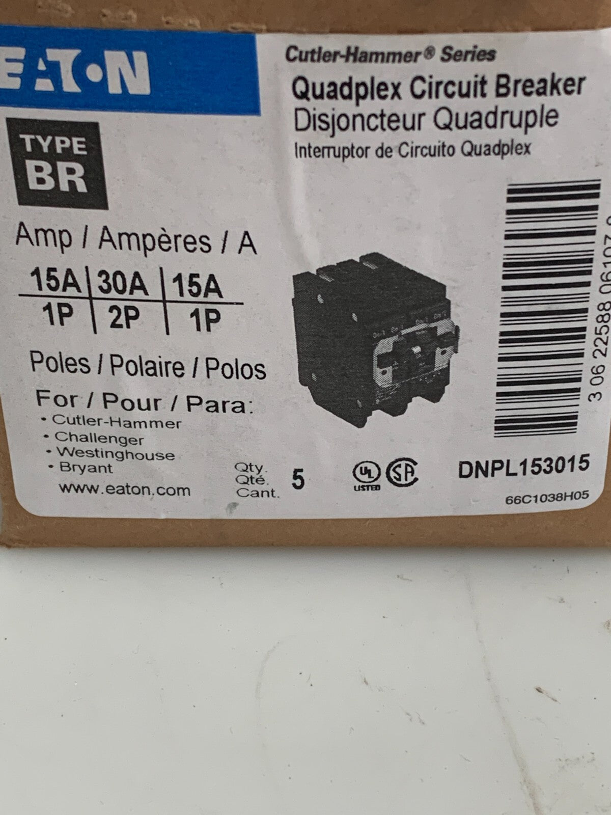 LOT OF 7 CUTTLER HAMMER QUICKLAG 15 AMP CIRCUIT BREAKER BR LA 43556