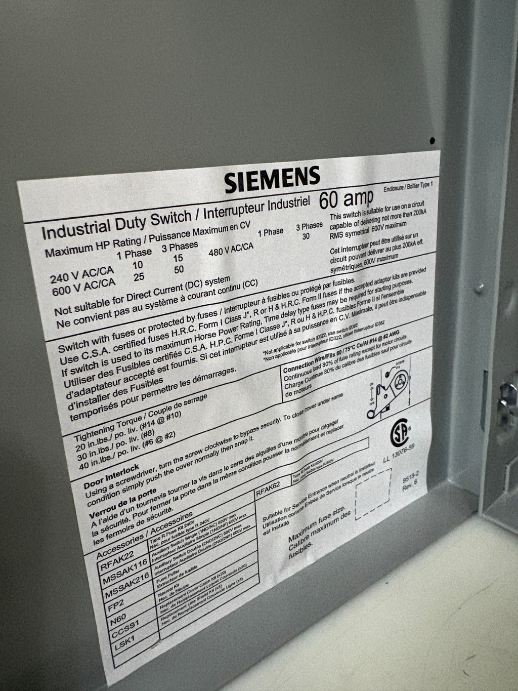 SIEMENS INDUSTRIAL DUTY SWITCH ID362NF 2