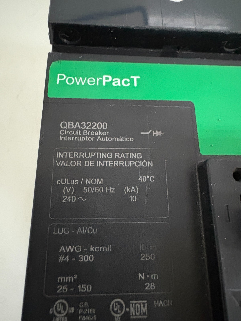 SCHNEIDER POWERPACT 200 AMP CIRCUIT BREAKER QBA322001