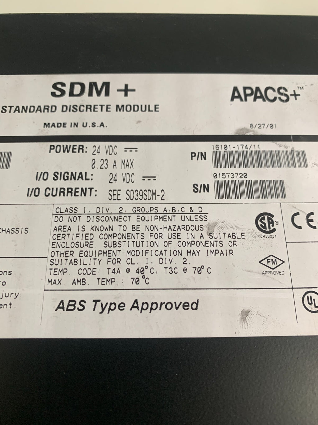 SIEMENS MOORE APACS+ SDM + STANDARD DISCRETE MODULE 39SDM024DCCBN 16101-174/12