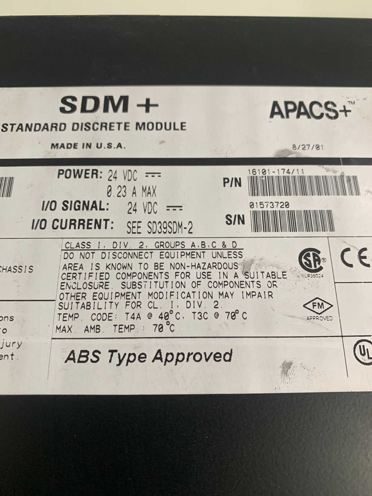 SIEMENS MOORE APACS+ SDM + STANDARD DISCRETE MODULE 39SDM024DCCBN 16101-174/12