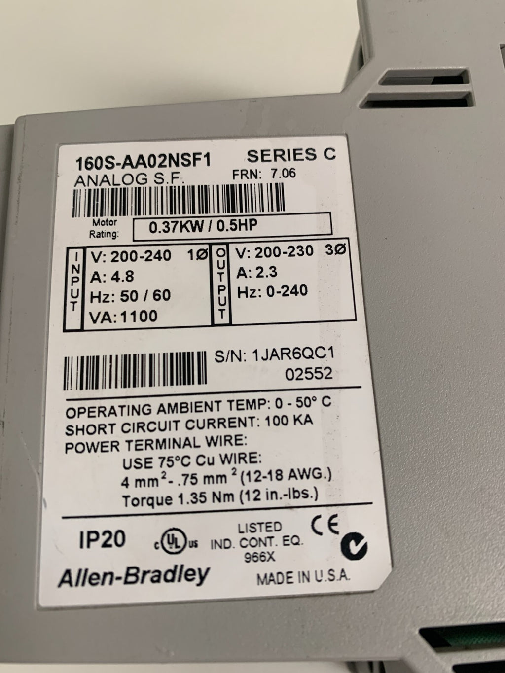 ALLEN BRADLEY DEVICE NET 160-DN2 A 3.002 AND 160S-AA02NSF1 C SPEED CONTROLLER