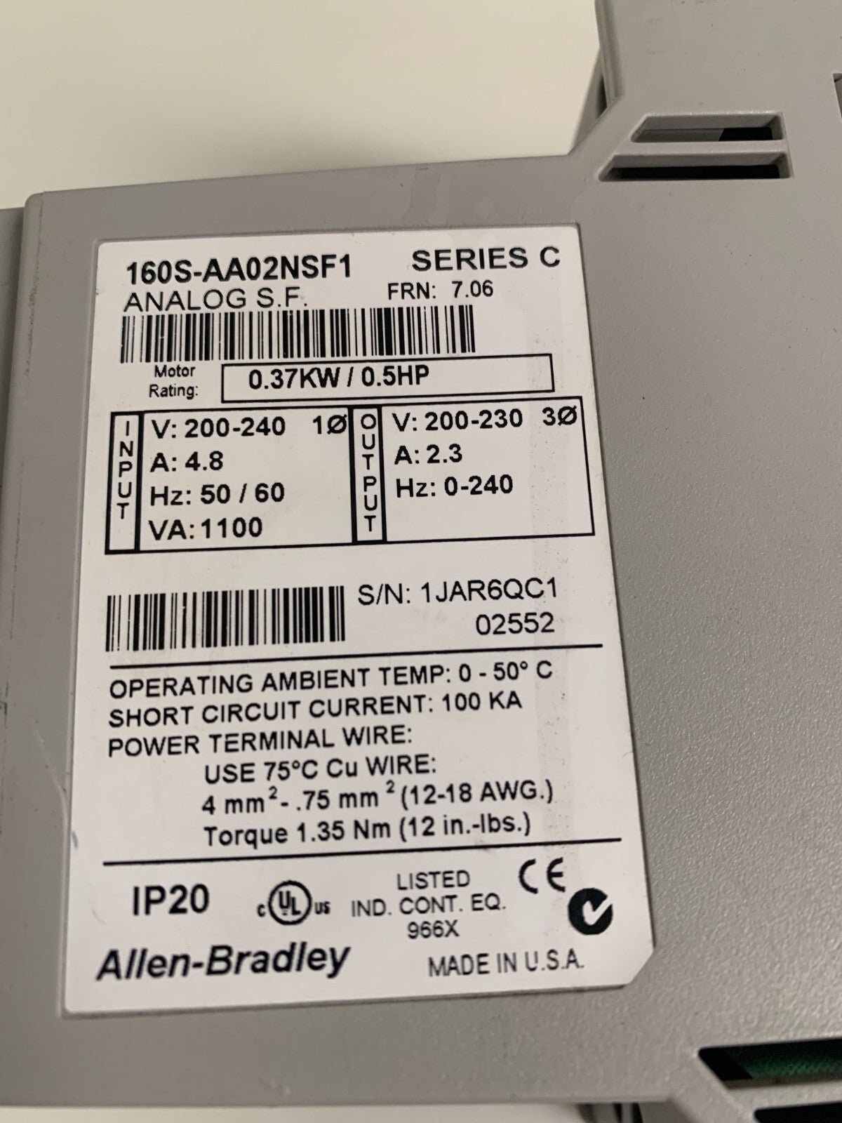 ALLEN BRADLEY DEVICE NET 160-DN2 A 3.002 AND 160S-AA02NSF1 C SPEED CONTROLLER