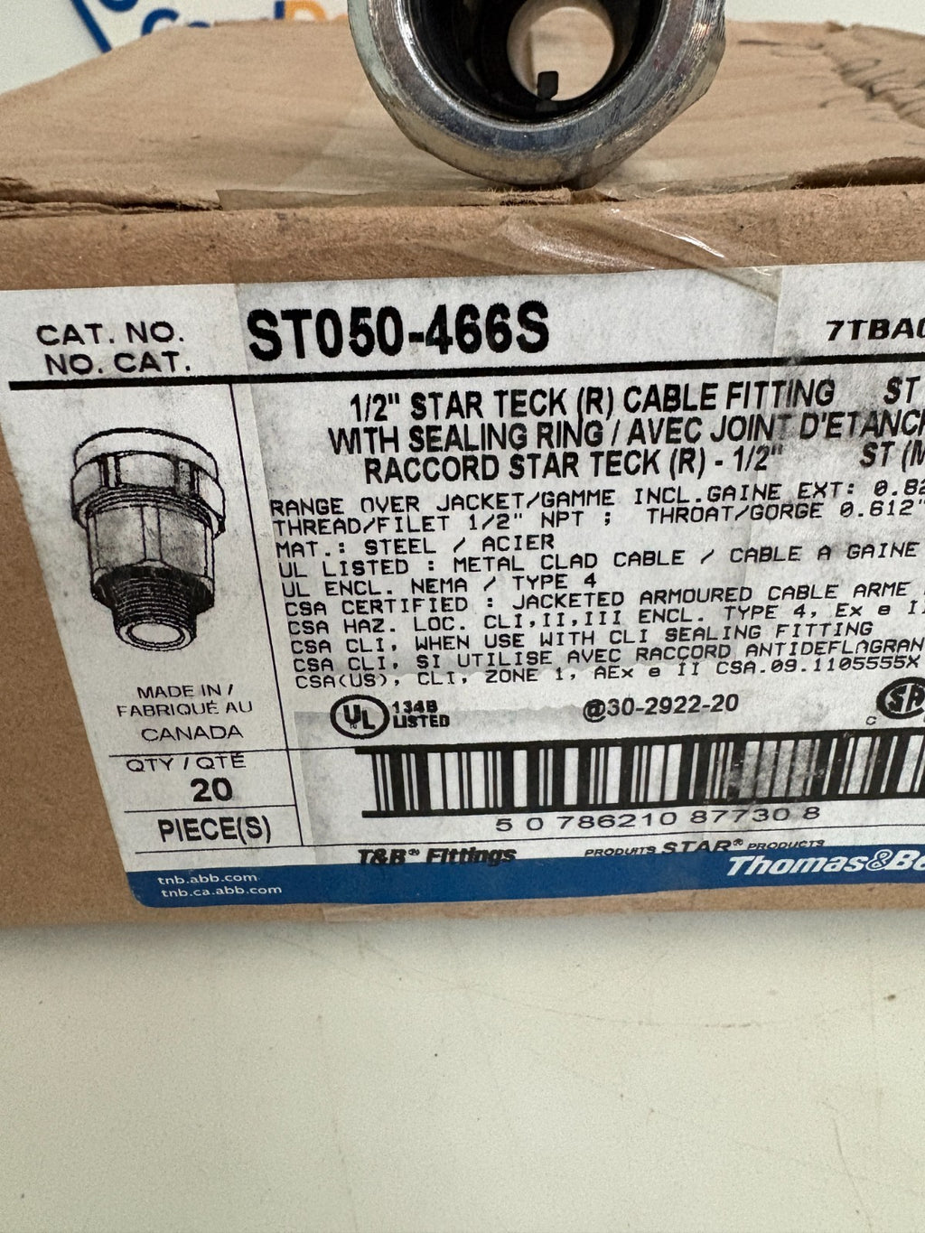 ABB THOMAS & BETTS 1/2" STAR TECK CABLE FITTING W/SEALING RING ST050-466S3