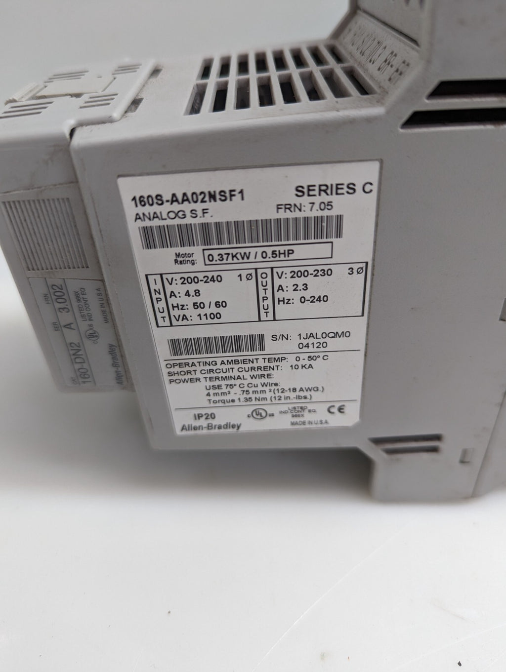 Allen-Bradley 160S-AA02NSF1 Series C Drive with 160-DN2 Speed Controller