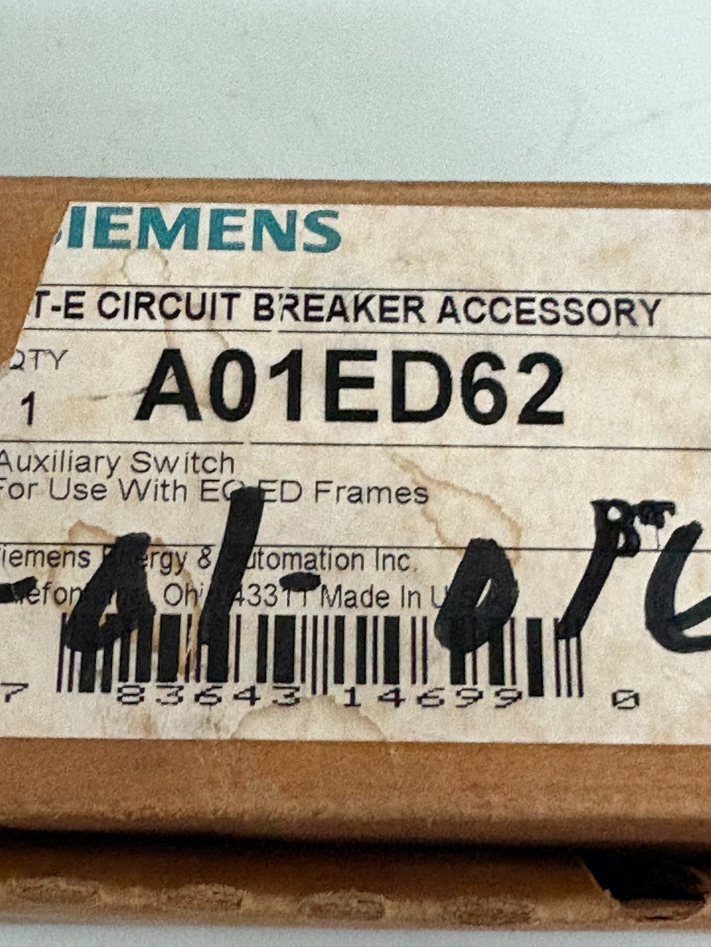 SIEMENS AUXILLIARY CONTACT FOR BREAKER A01ED62