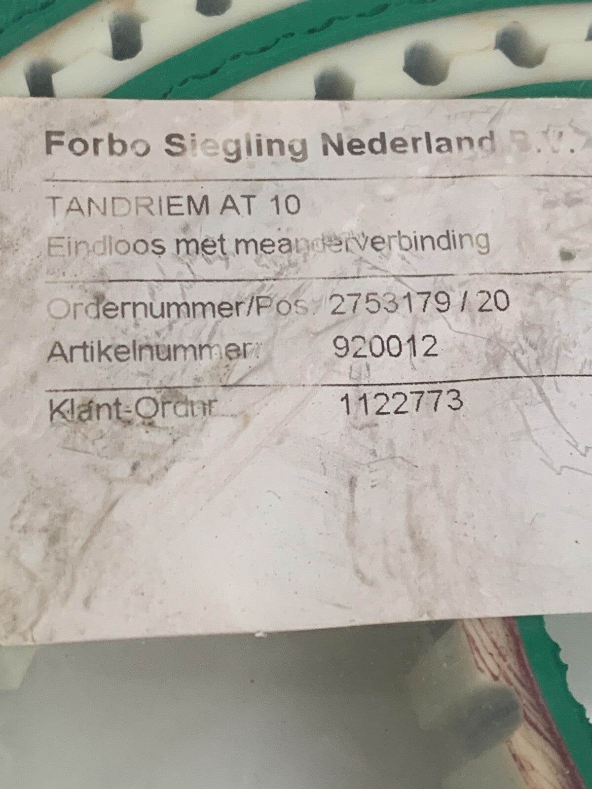 FORBO SIEGLING TIMING BELT TANDRIEM AT 10 #920 012 4500MM2