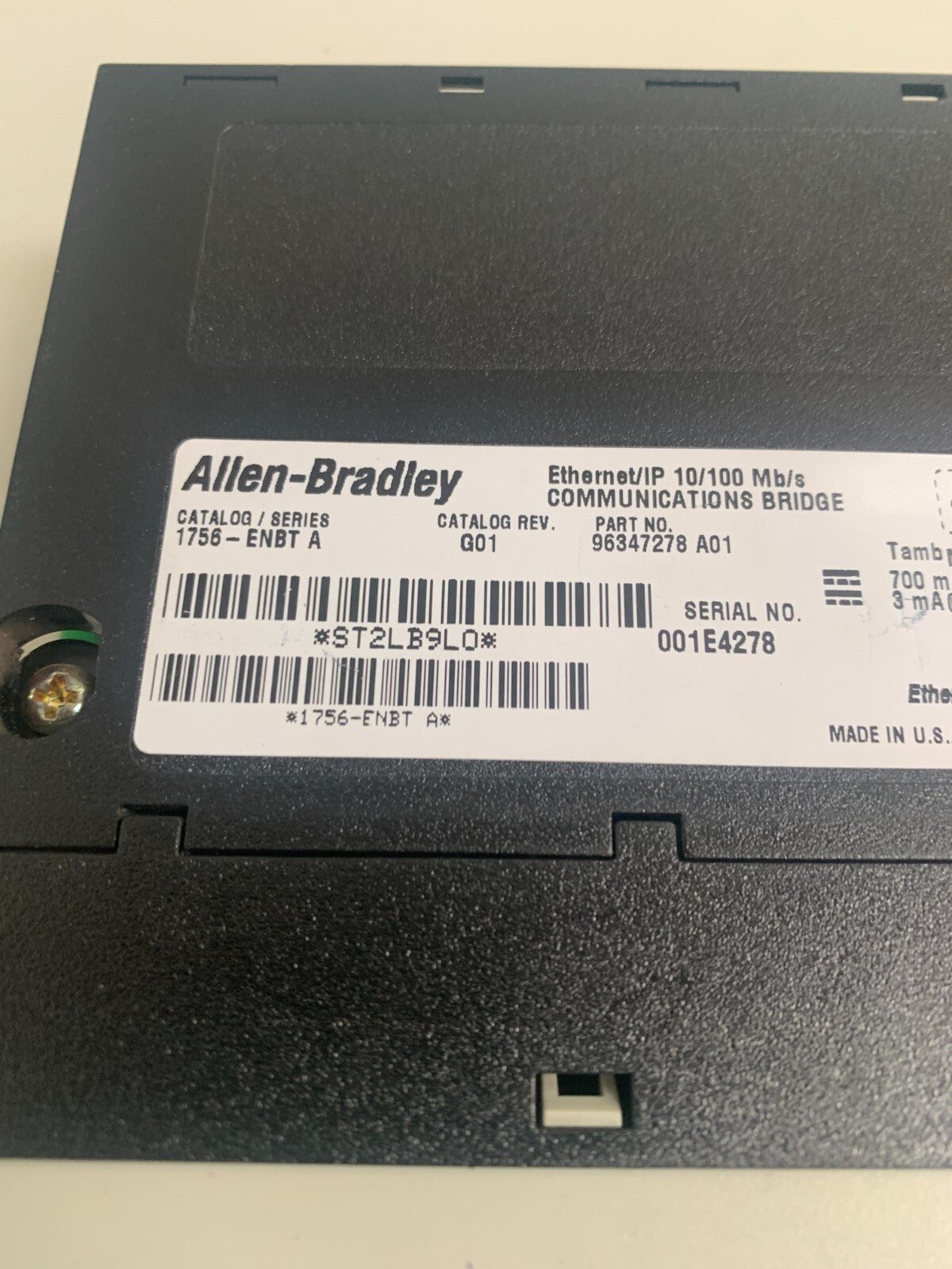 ALLEN BRADLEY ETHERNET /IP 10/100 COMMUNICATIONS BRIDGE 1756-ENBT A