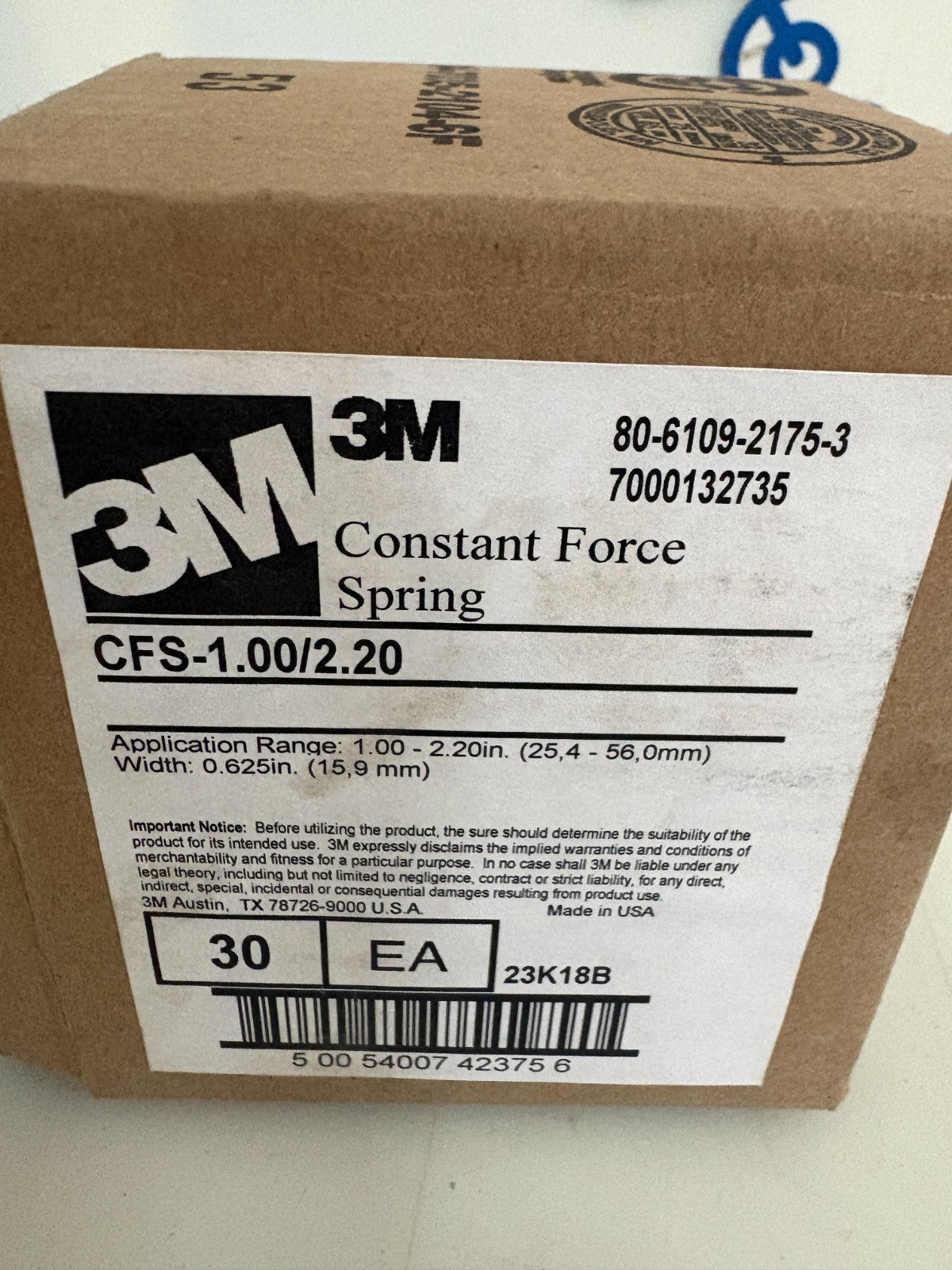 3M CONSTANT FORCE SPRING CFS-1.00/2.20  30 IN BOX2