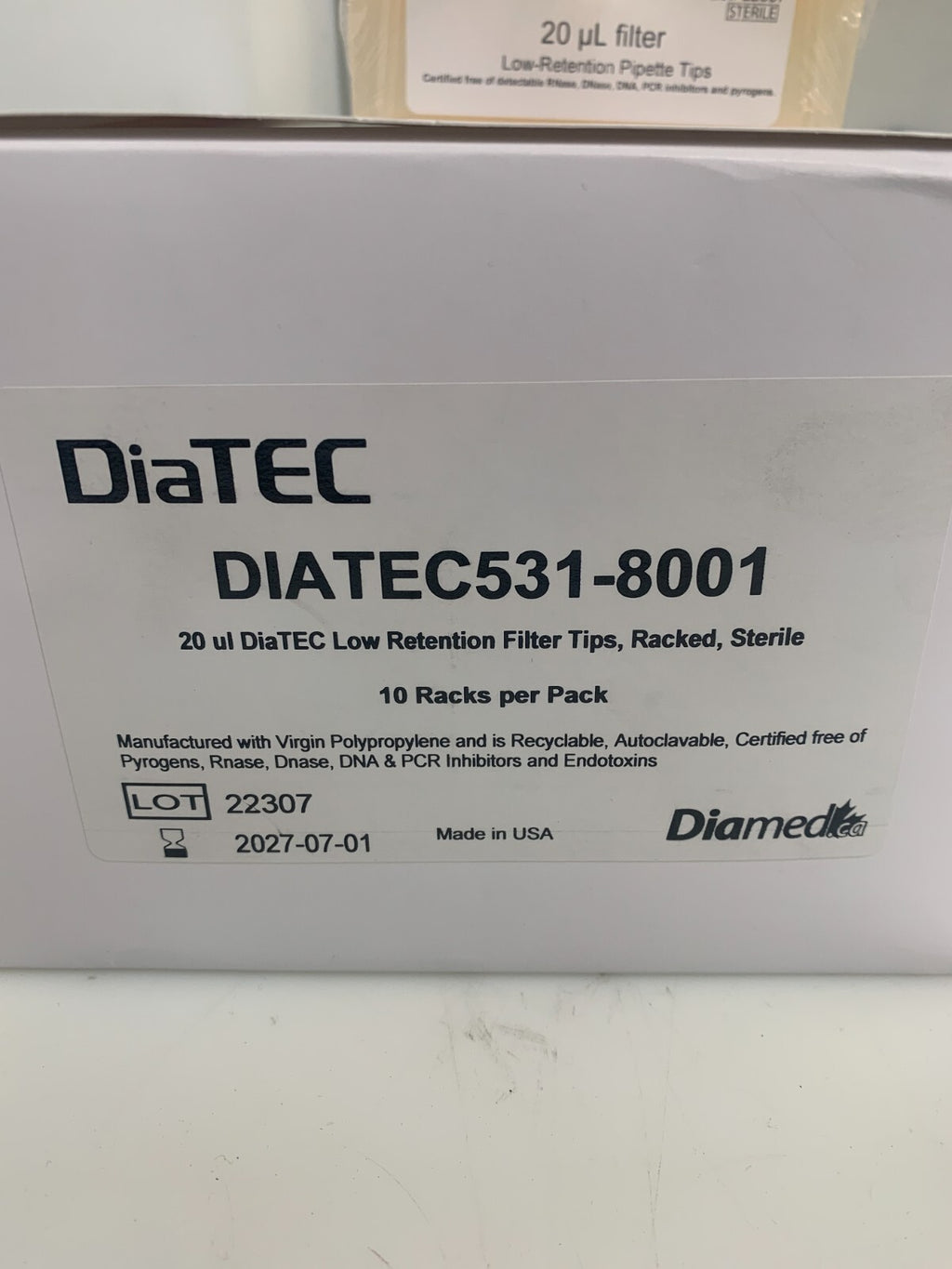 960 Diamed DIATEC531-8001, 20uL Low Retention Filter Tips 10 racks, box of 96