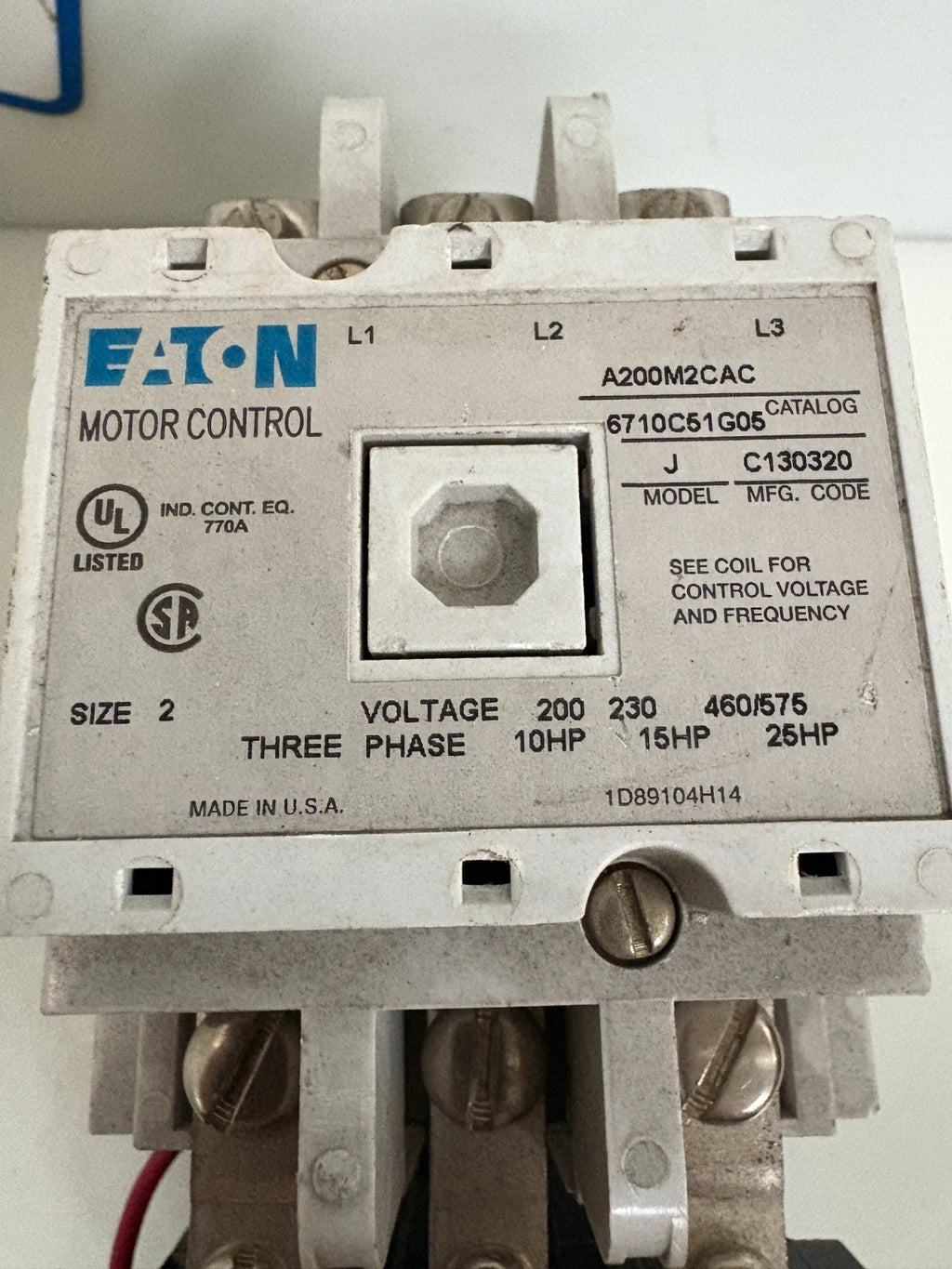EATON MOTOR CONTROL A 200M2CAC MODEL J C130320