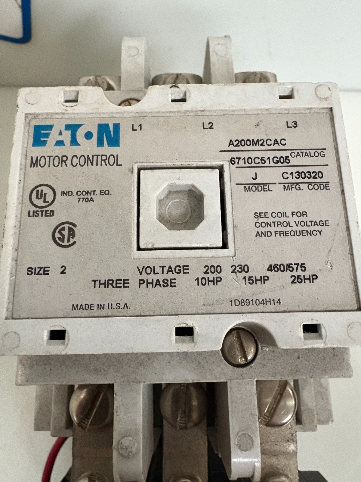 EATON MOTOR CONTROL A 200M2CAC MODEL J C130320