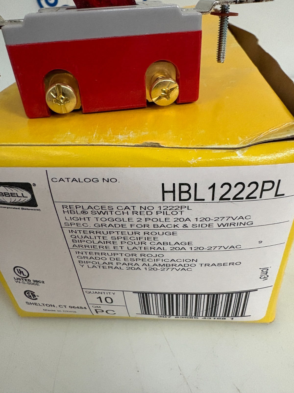 HUBBELL RED PILOT SWITCH HBL1222PL 10 PER BOX2