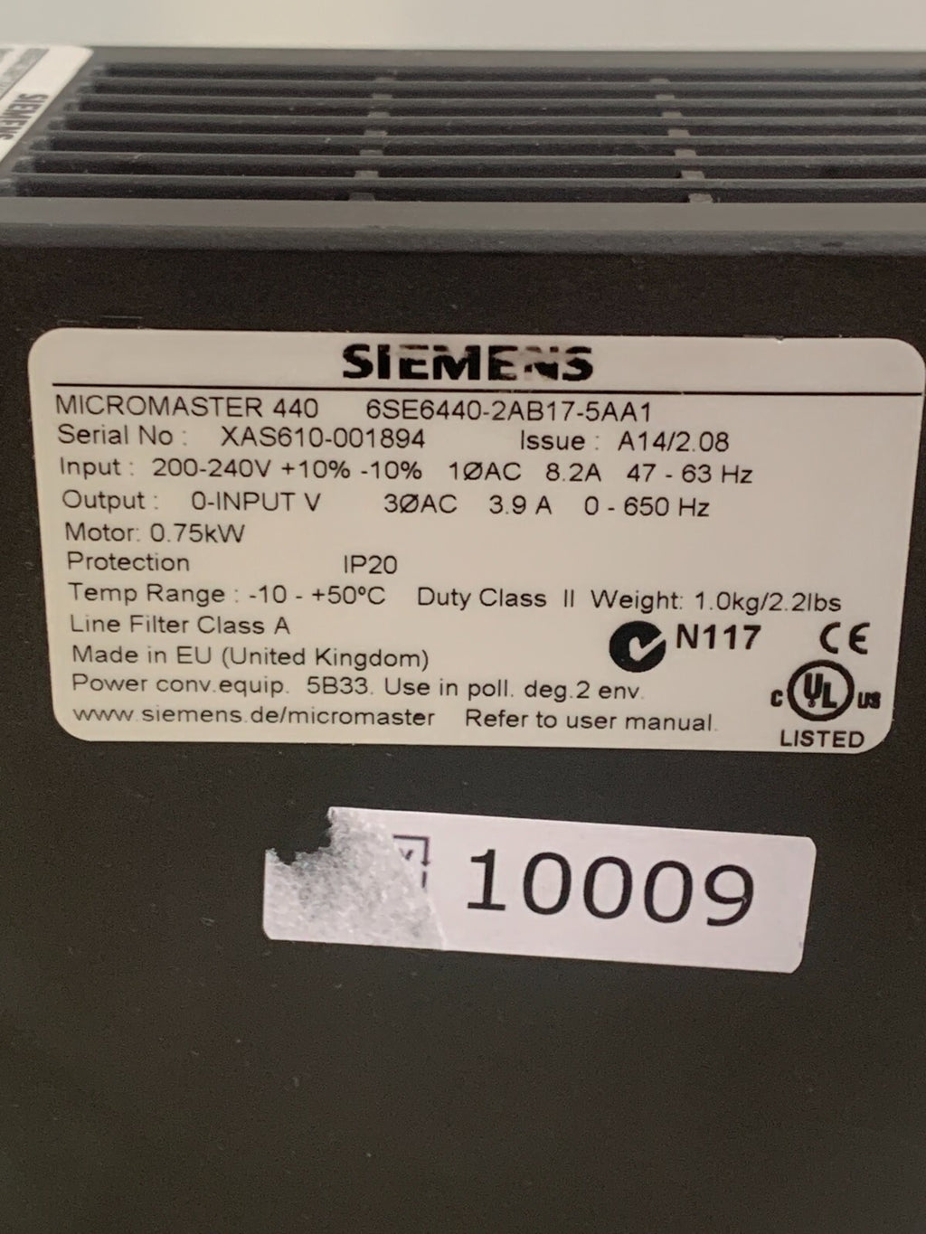 SIEMENS MICROMASTER 440 INVERTEC 63E6440-2AB17-5AA1