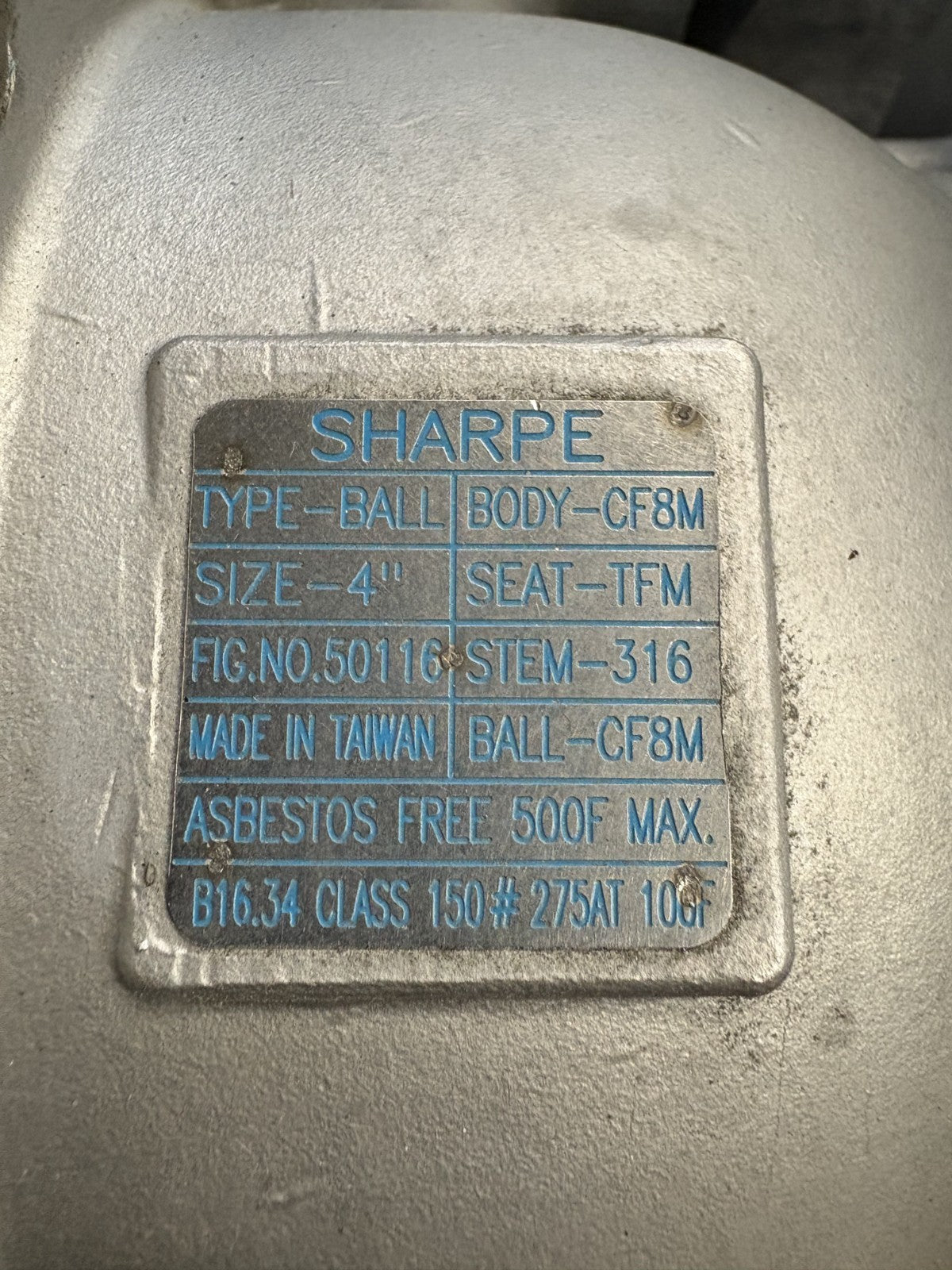 SHARPE PISTON ACTUATOR & LIMIT SWITCH SLX54MH10 W/SHARPE CF8M 4" NACE MR-01-0753