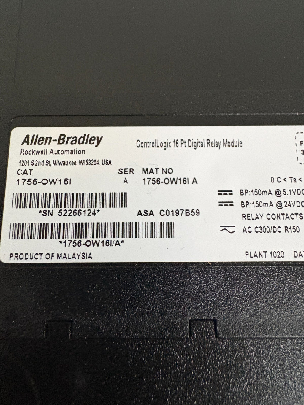 ALLEN BRADLEY CONTROLOGIX 16 PT DIGITAL RELAY MODULE 1756-0W16I A