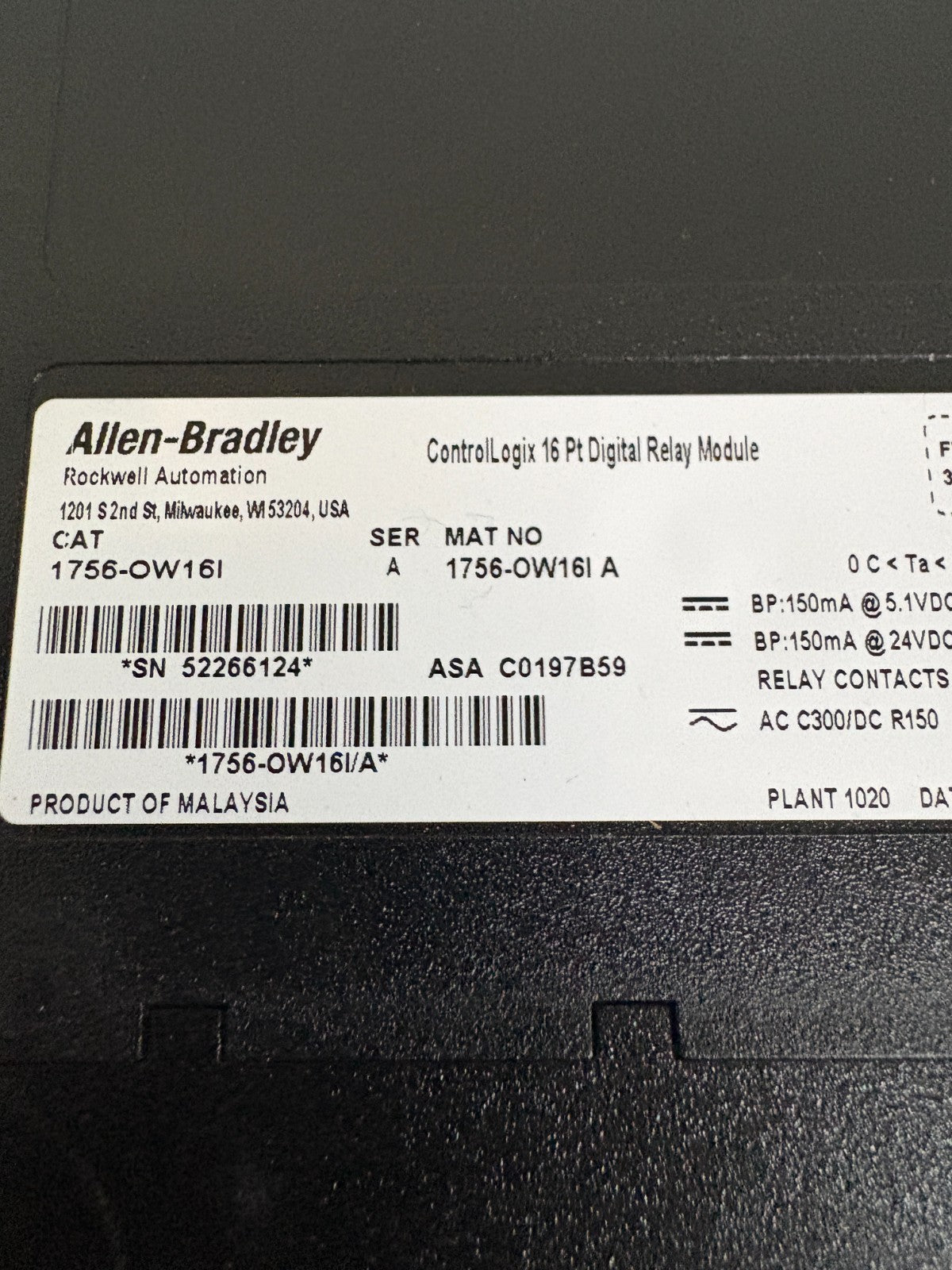ALLEN BRADLEY CONTROLOGIX 16 PT DIGITAL RELAY MODULE 1756-0W16I A