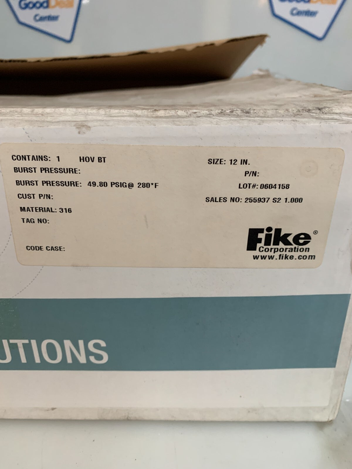 FIKE RUPTURE DISC 12" 49.80 PSI HOV BT 316