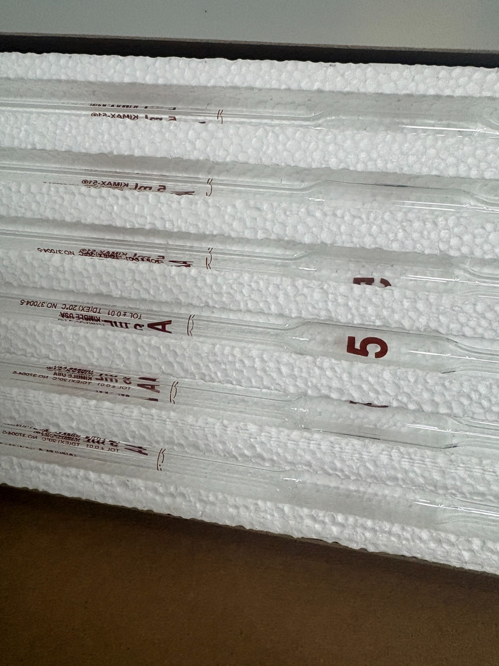 KIMBLE GLASS SIZE 5ML PIPET VOLUMETRIC COLOR CODED BOX OF 12