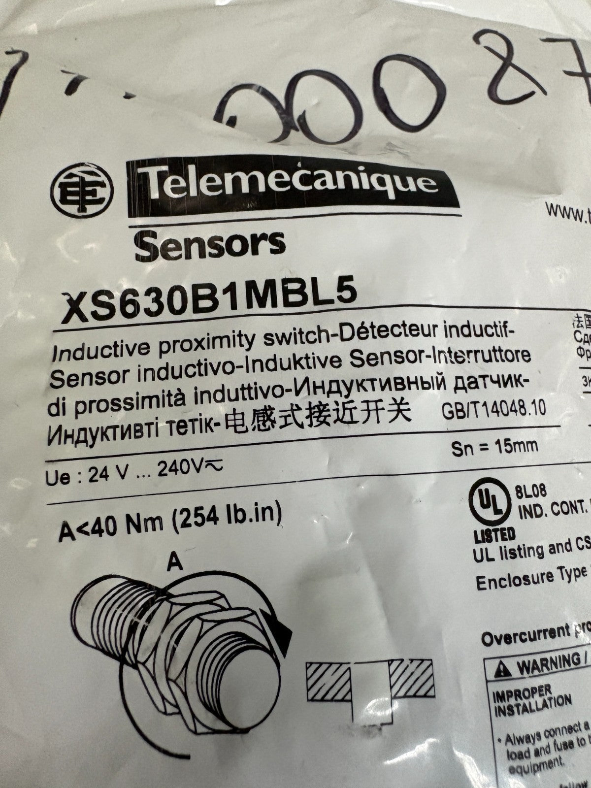 TELEMECANIQUE INDUCTIVE PROXIMITY SWITCH XS630B1MBL5