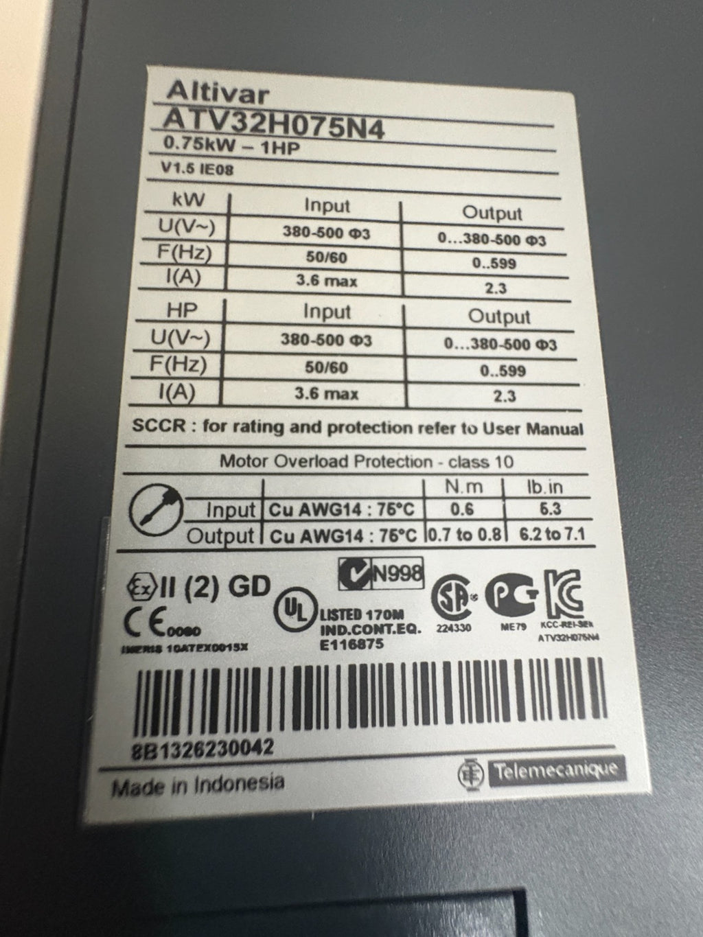 SCHNEIDER ALTIVAR 32 AC SPEED DRIVE ATV32H07SN43